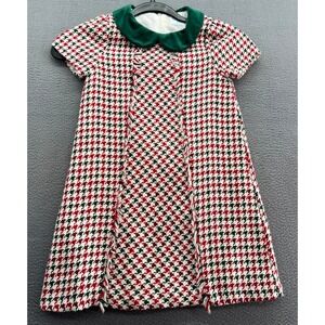 Luli & Me Dress Girls Sz 6 Houndstooth Peter Pan Collar Red Green White Holiday